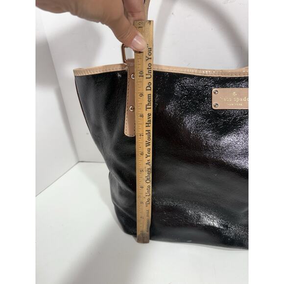 KATE SPADE BLACK PATENT LEATHER TOTE SHOULDER 2 Handles PURSE Bag - Picture 9 of 14
